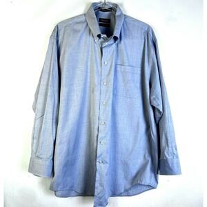 Nautica Blue Button Down Collar Shirt Men's 17 32/33 Dress Shirt 2 Ply Cotton